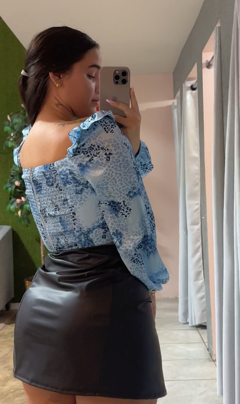 PRINT BLUE CROP TOP