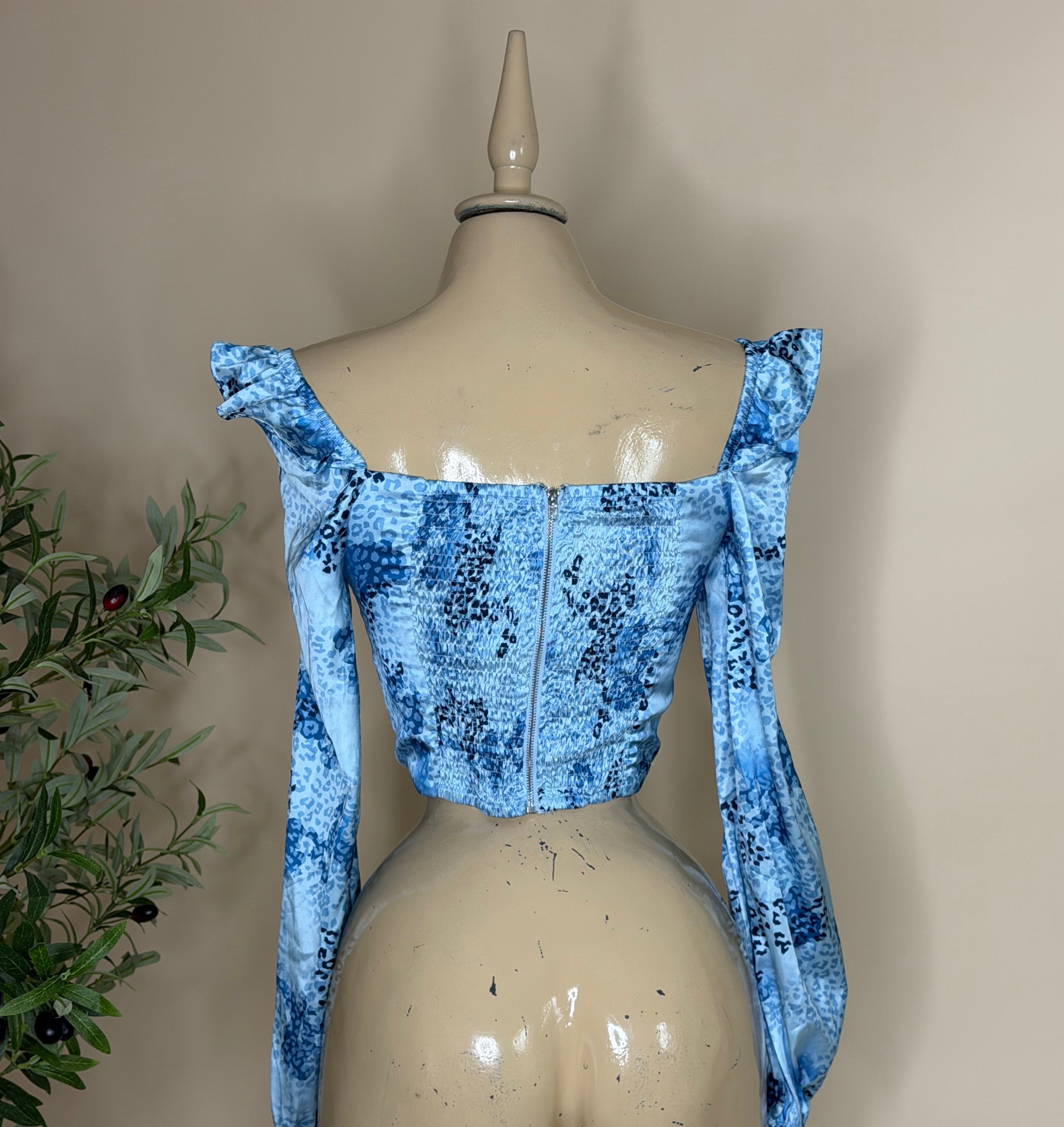 PRINT BLUE CROP TOP