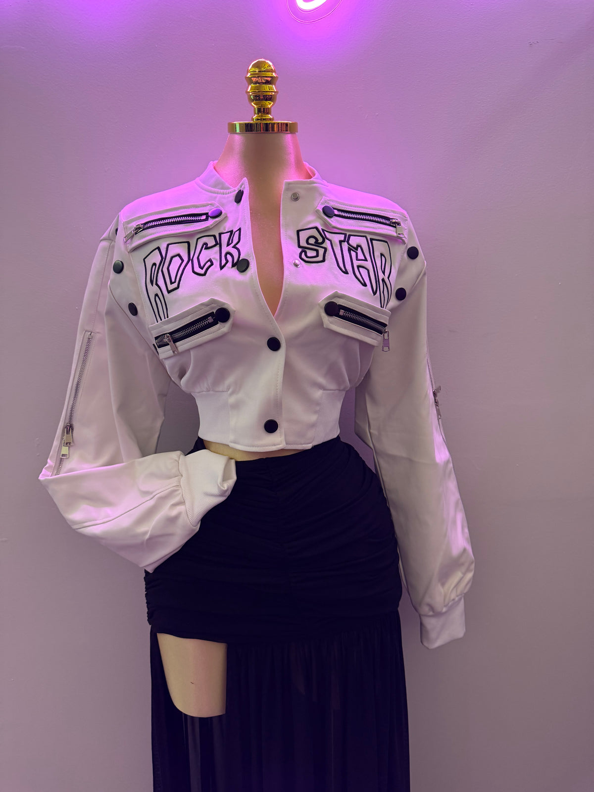 ROCK98 CROP JACKET (WHITE)