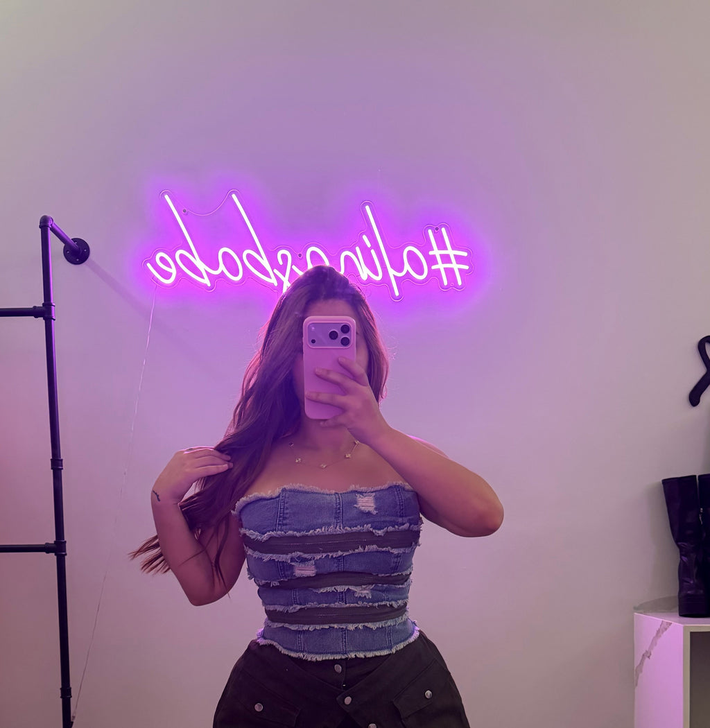 DENIM ZIPPER TUBE TOP