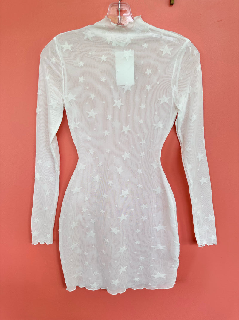 STARS MESH DRESS WHITE Alinas Boutique